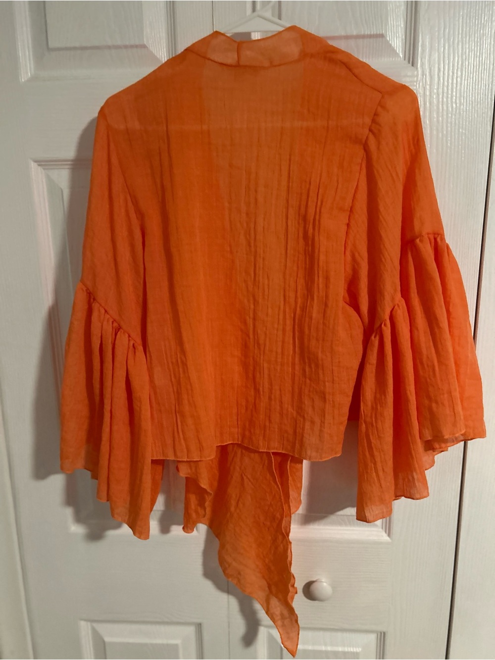 Elan Orange Flowy Ruffle-Sleeve Blouse